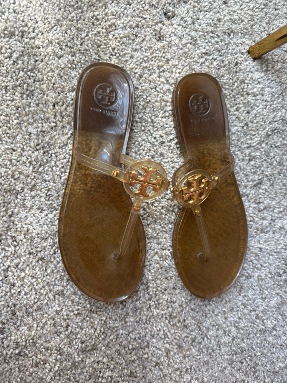 Tory Burch Brown Jelly Logo Thong Sandals